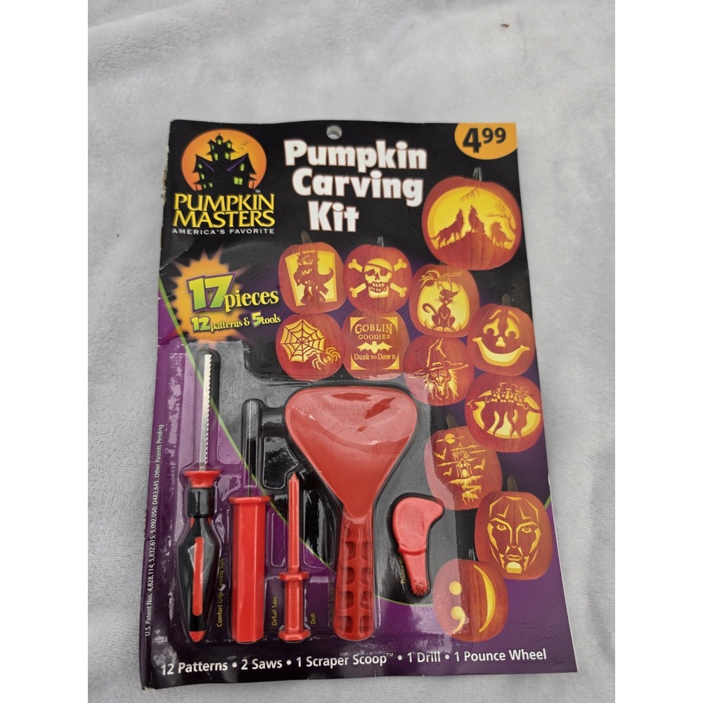 Nos Vtg Pumpkin Masters 17 Piece Carving Kit With Pattern Book Halloween 2008